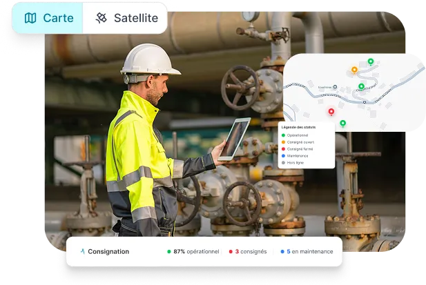 Carte satellite de localisation et suivi des consignations en cours dans Leaneo