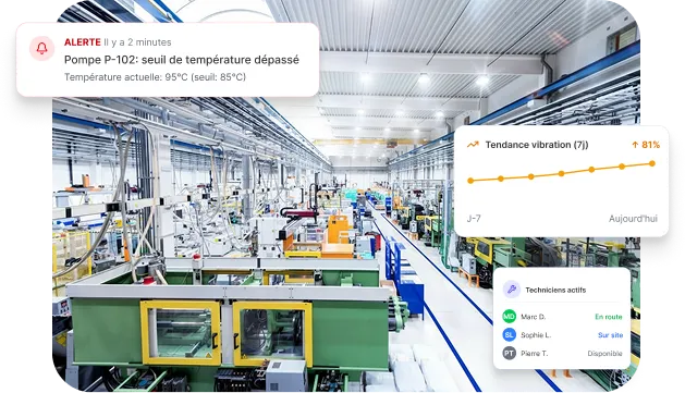 Fiche de maintenance préventive avec alertes et disponibilité des pièces dans Leaneo