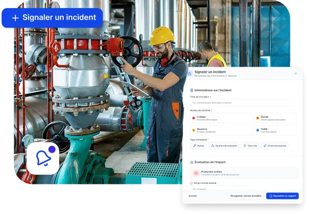 Formulaire de signalement d'incident avec niveau de sévérité dans la GMAO Leaneo