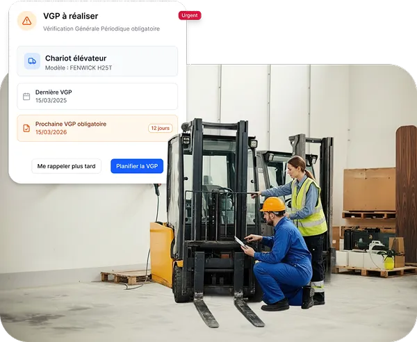 Opérateur effectuant la vérification d'un pont roulant avec le logiciel Leaneo